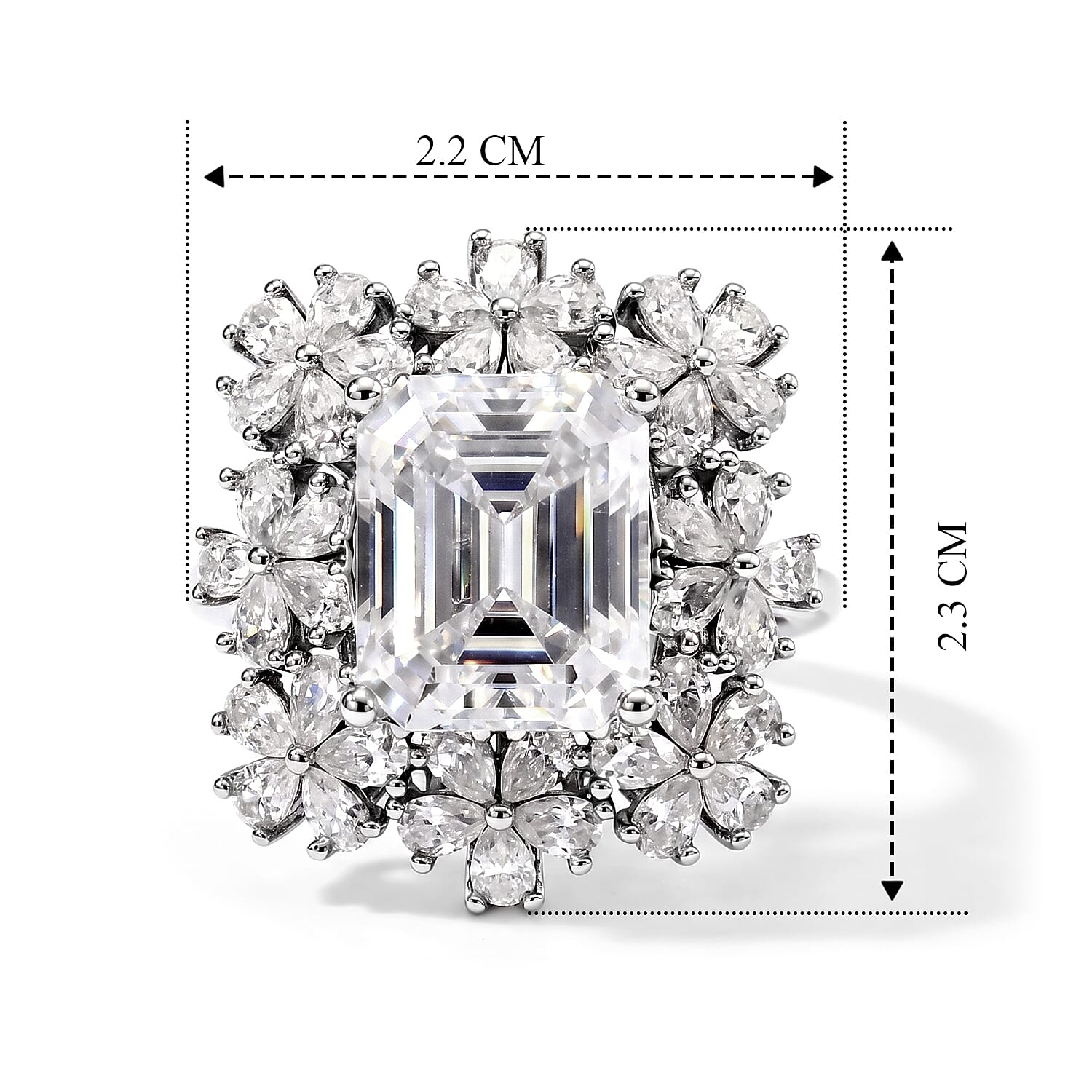 D'Joy - Moissanite Blooming Floral Cocktail Ring in Rhodium Overlay Sterling Silver 6.90 Ct.