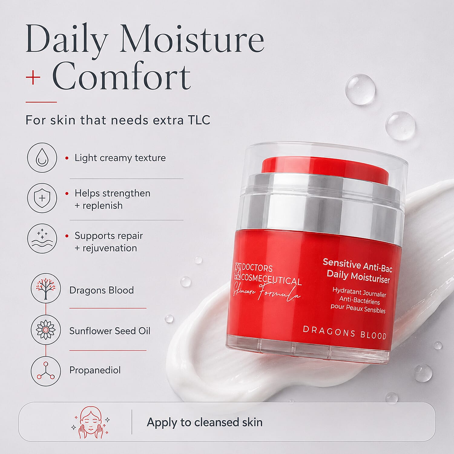 BEST BEAUTY GALA DEAL- Doctors Formula- Dragons Blood Cleanser (100ml), Redness Reducer (30ml) & Sensitive Anti-Bac Daily Moisturiser (50ml)