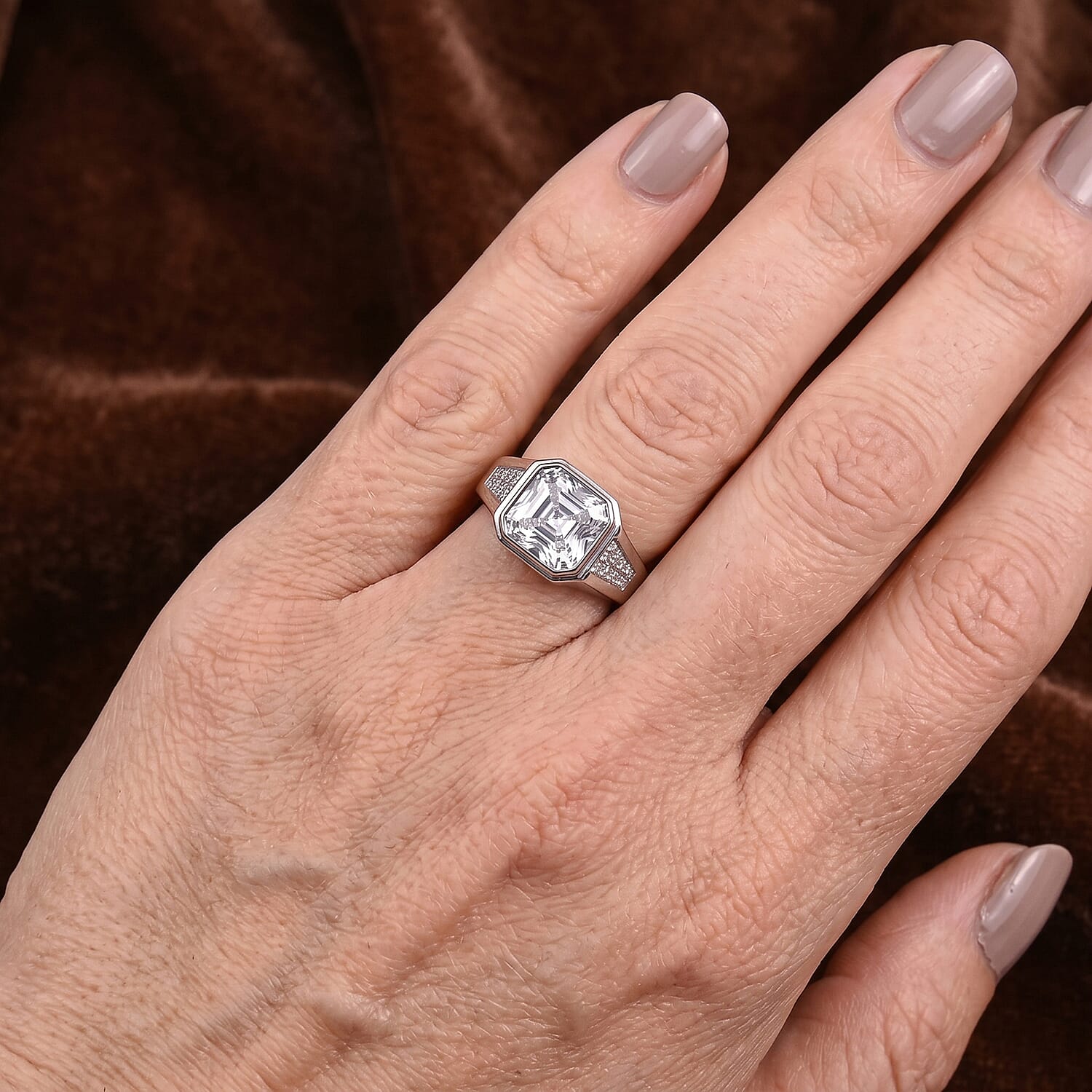 D'Joy - Moissanite Signet Ring in Rhodium Overlay Sterling Silver 4.90 Ct.