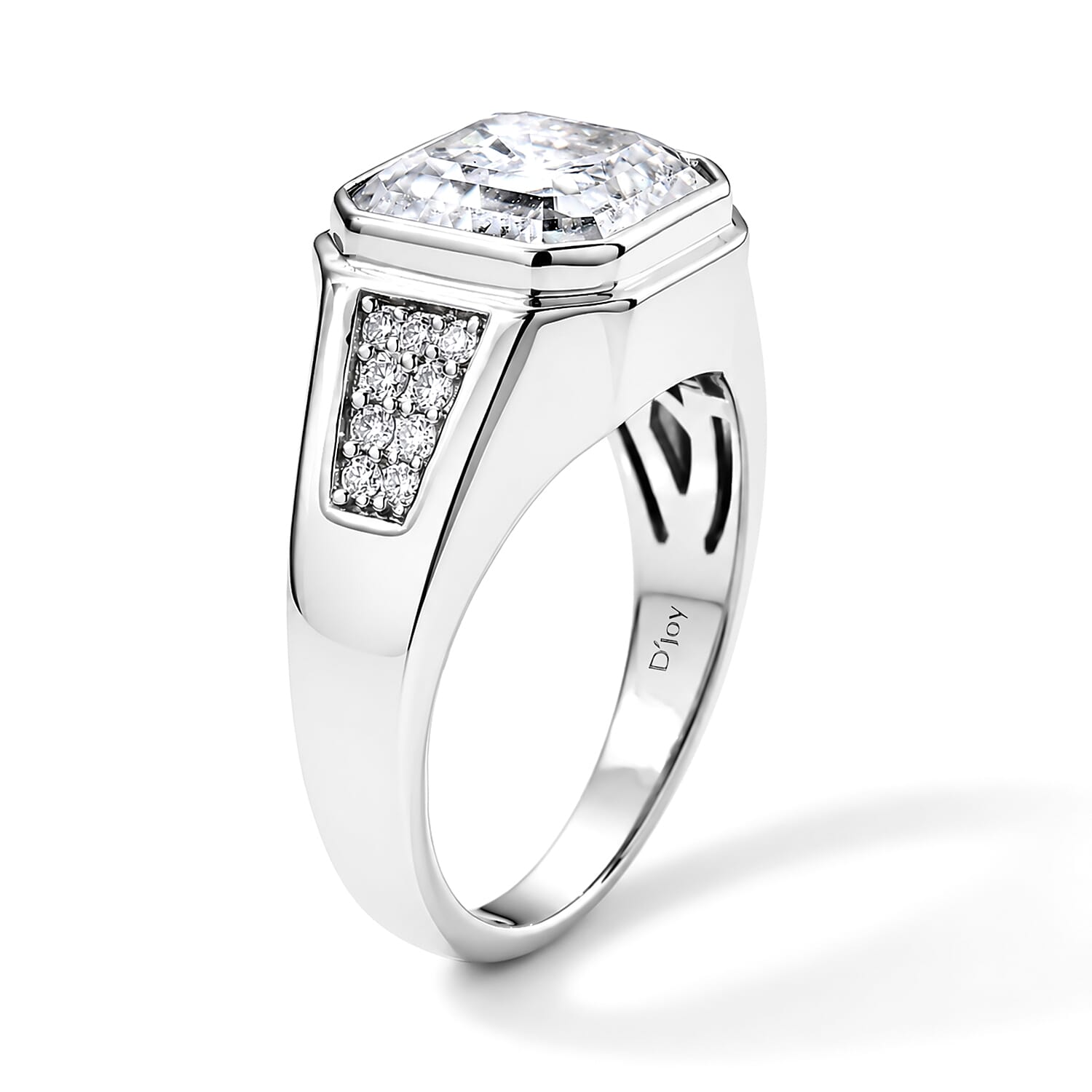 D'Joy - Moissanite Signet Ring in Rhodium Overlay Sterling Silver 4.90 Ct.
