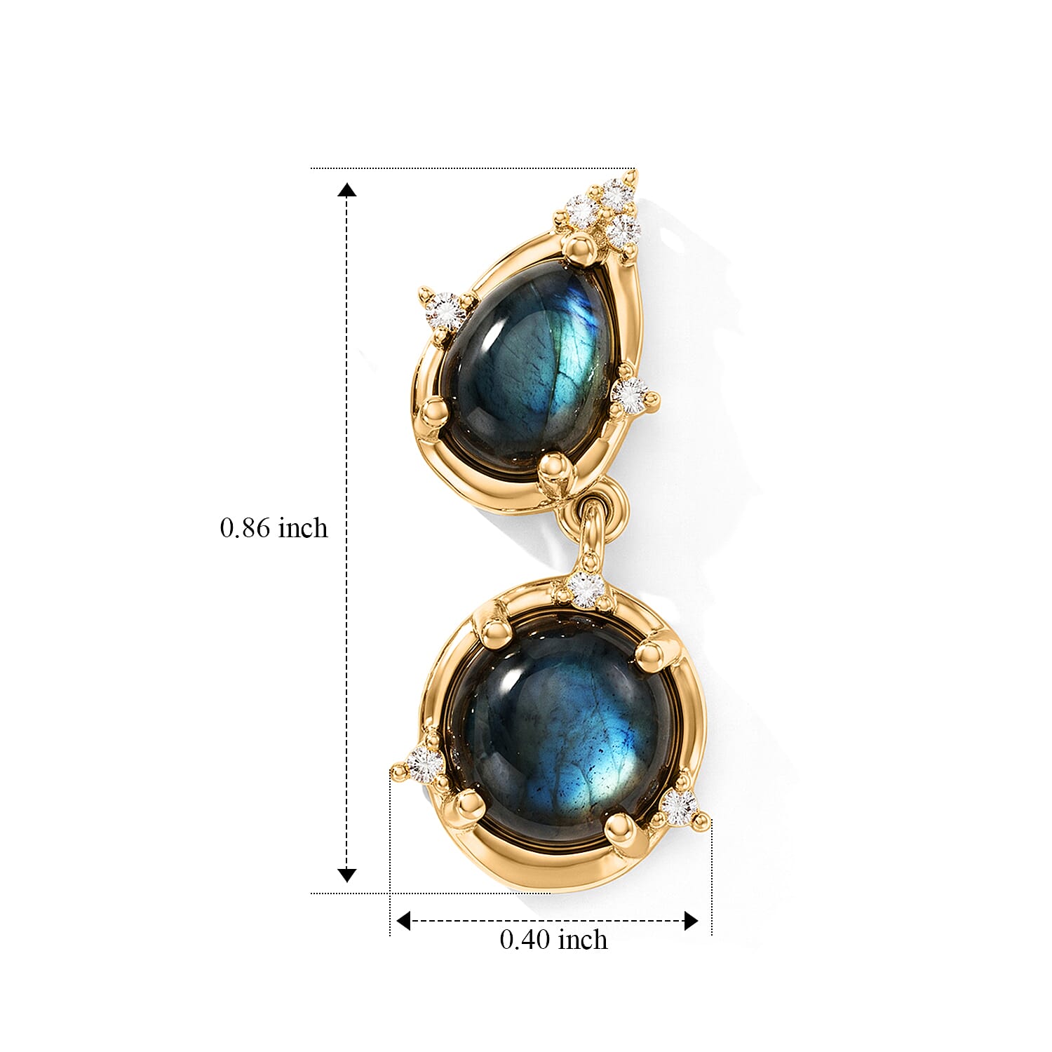 EverTrue - Labradorite & White Zircon Dangling Earring with Push Post in Yellow Gold Tone 5.37 Ct.