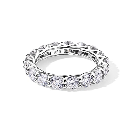 D'Joy - Moissanite Band Ring in Rhodium Overlay Sterling Silver  4.10 Ct.
