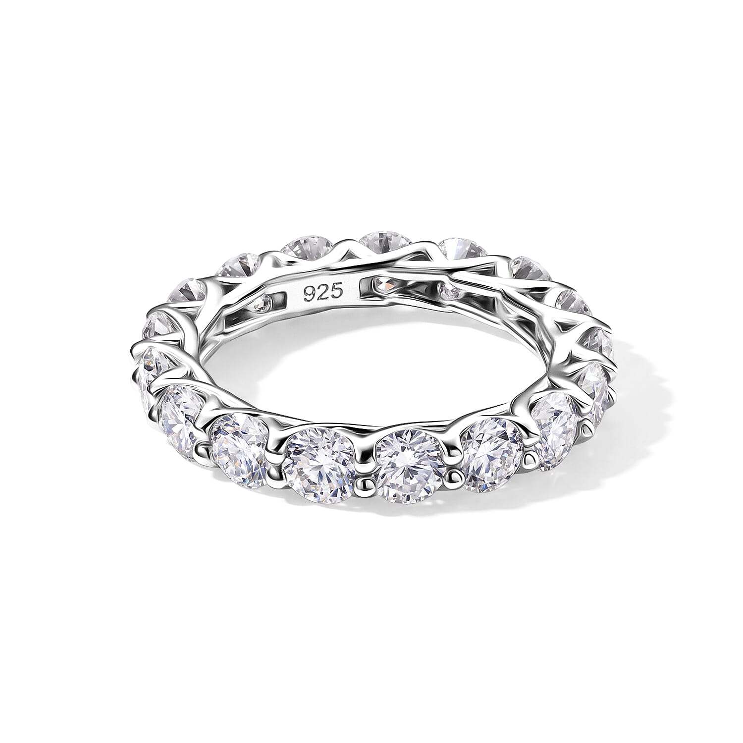 D'Joy - Moissanite Full Eternity Band Ring in Rhodium Overlay Sterling Silver 4.10 Ct.