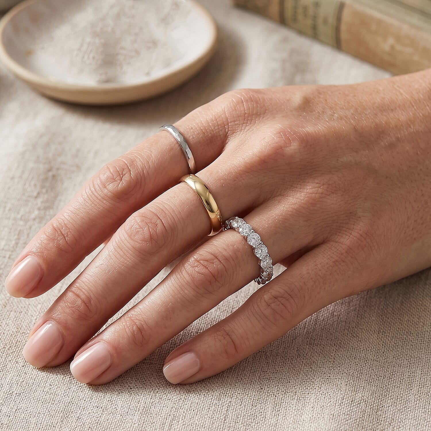 D'Joy - Moissanite Full Eternity Band Ring in Rhodium Overlay Sterling Silver 4.10 Ct.