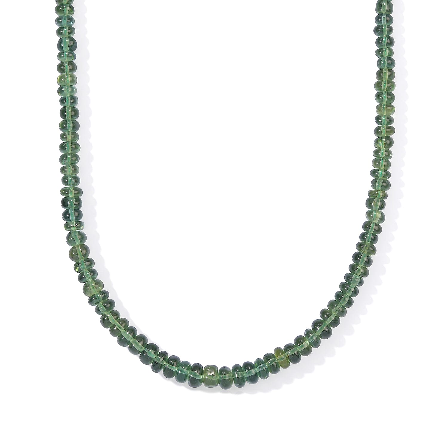 D'Joy - Natural Green Apatite Beads Necklace (Size - 18-2 Ext) in Rhodium Overlay Sterling Silver 90.00 Ct.