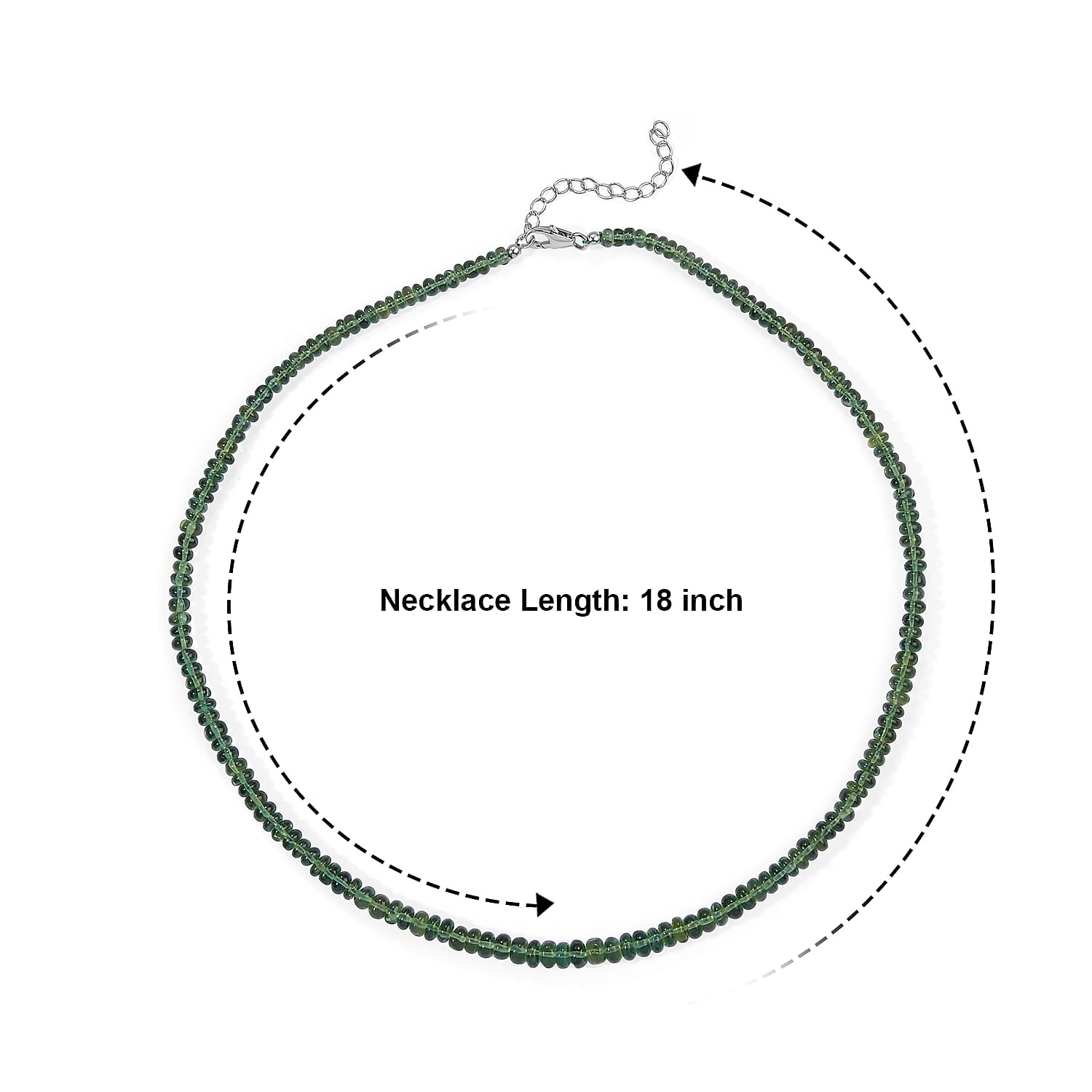 D'Joy - Natural Green Apatite Beads Necklace (Size - 18-2 Ext) in Rhodium Overlay Sterling Silver 90.00 Ct.
