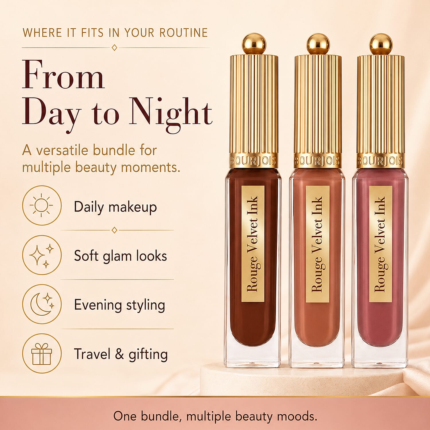 Bourjois- 3-Piece Rouge Velvet Ink Lip Colour Set (Includes All About Brown 18, Belle Brune 12 & Cup of Rose 24)