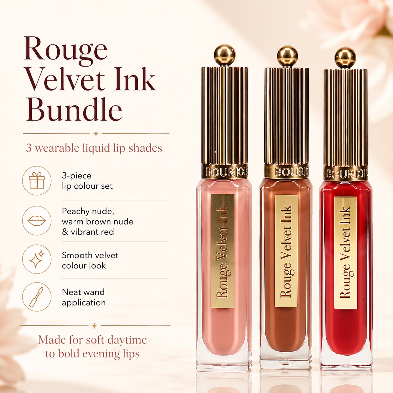 Bourjois- 3-Piece Rouge Velvet Ink Lip Colour Set (Includes Berry Chaud-Colat 25, Belle Brune 12 & Beige De Jour 001)