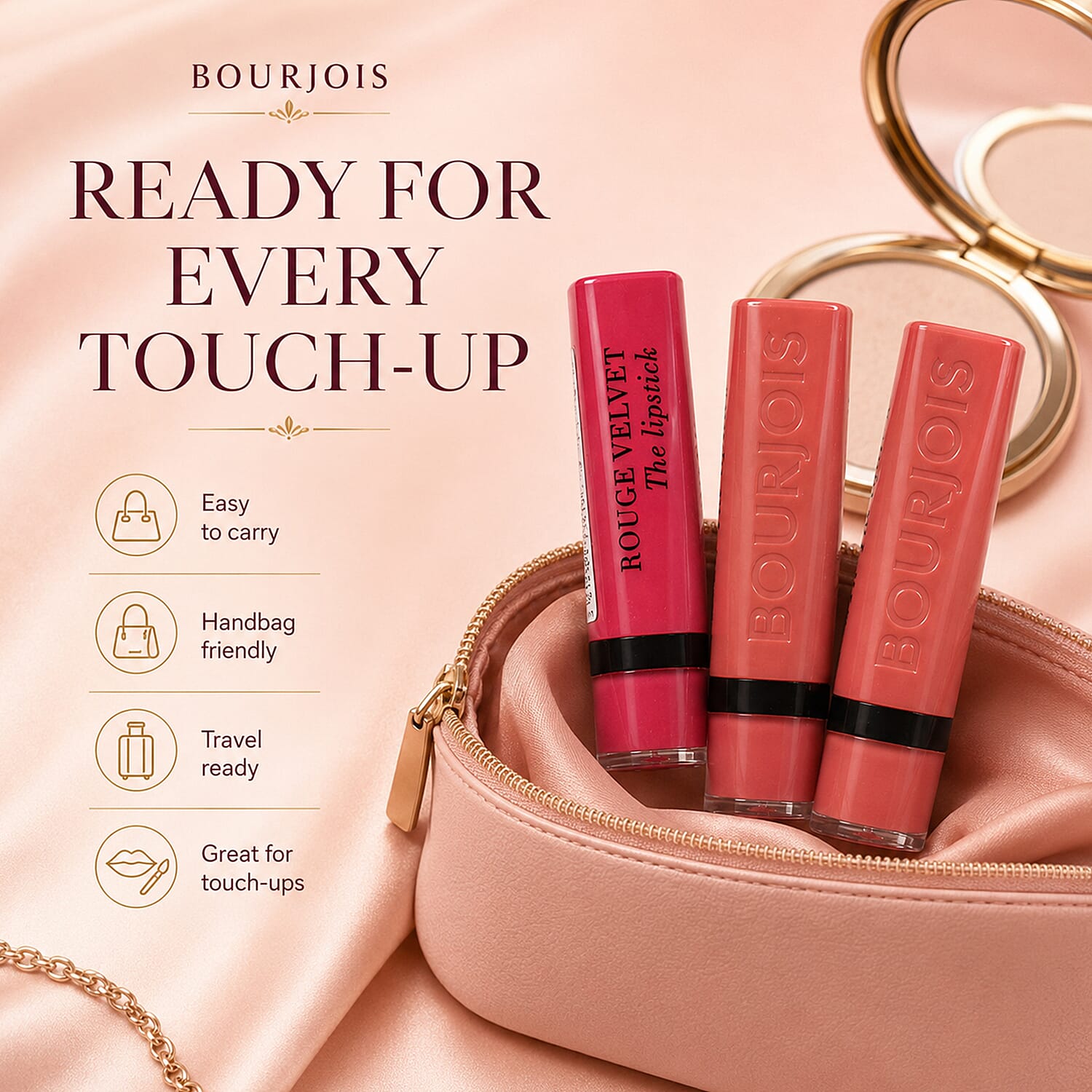 Bourjois- 3-Piece Lipstick Set (Includes Rouge Lipstick in Cherry D Amour, Rouge Lipstick in Cherry Maca Rose & Bourjois Velvet Lipstick in Mocha Mour)