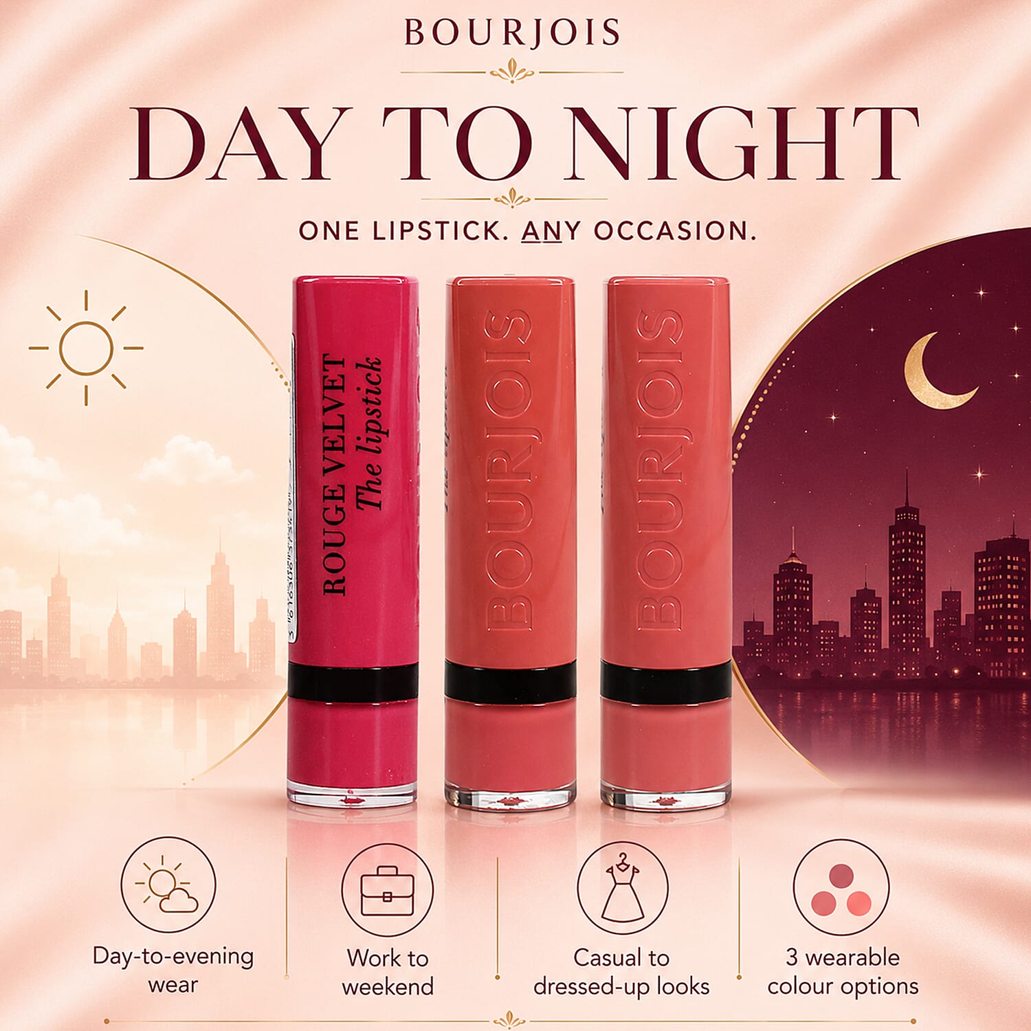 Bourjois- 3-Piece Lipstick Set (Includes Rouge Lipstick in Cherry D Amour, Rouge Lipstick in Cherry Maca Rose & Bourjois Velvet Lipstick in Mocha Mour)