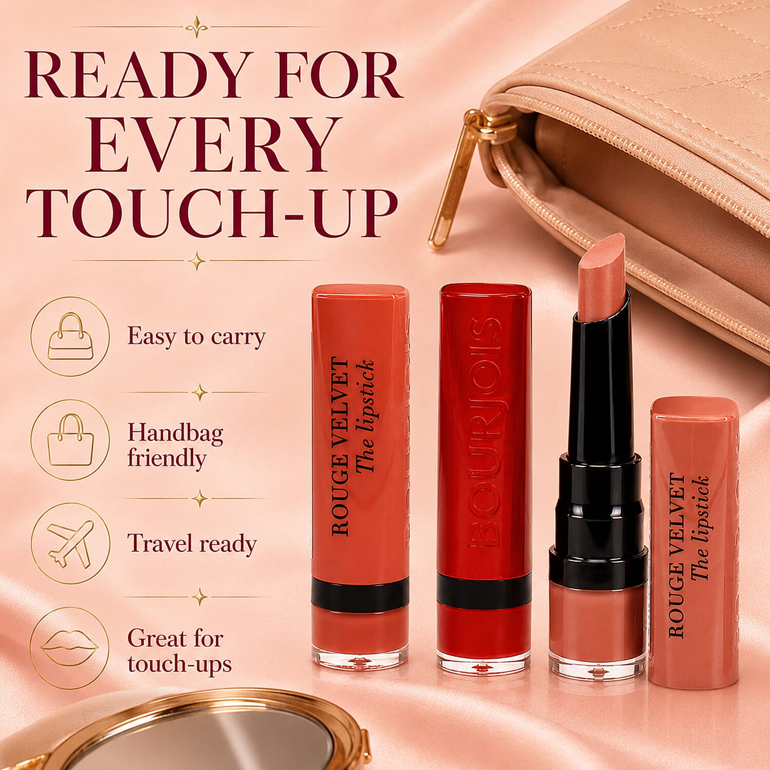Bourjois- 3-Piece Lipstick Set (Includes Bourjois Velvet Lipstick in Caramel Sale, Bourjois Velvet Lipstick in Moka Dero 022 & Bourjois Velvet Lipstick in Chocoquette 51)