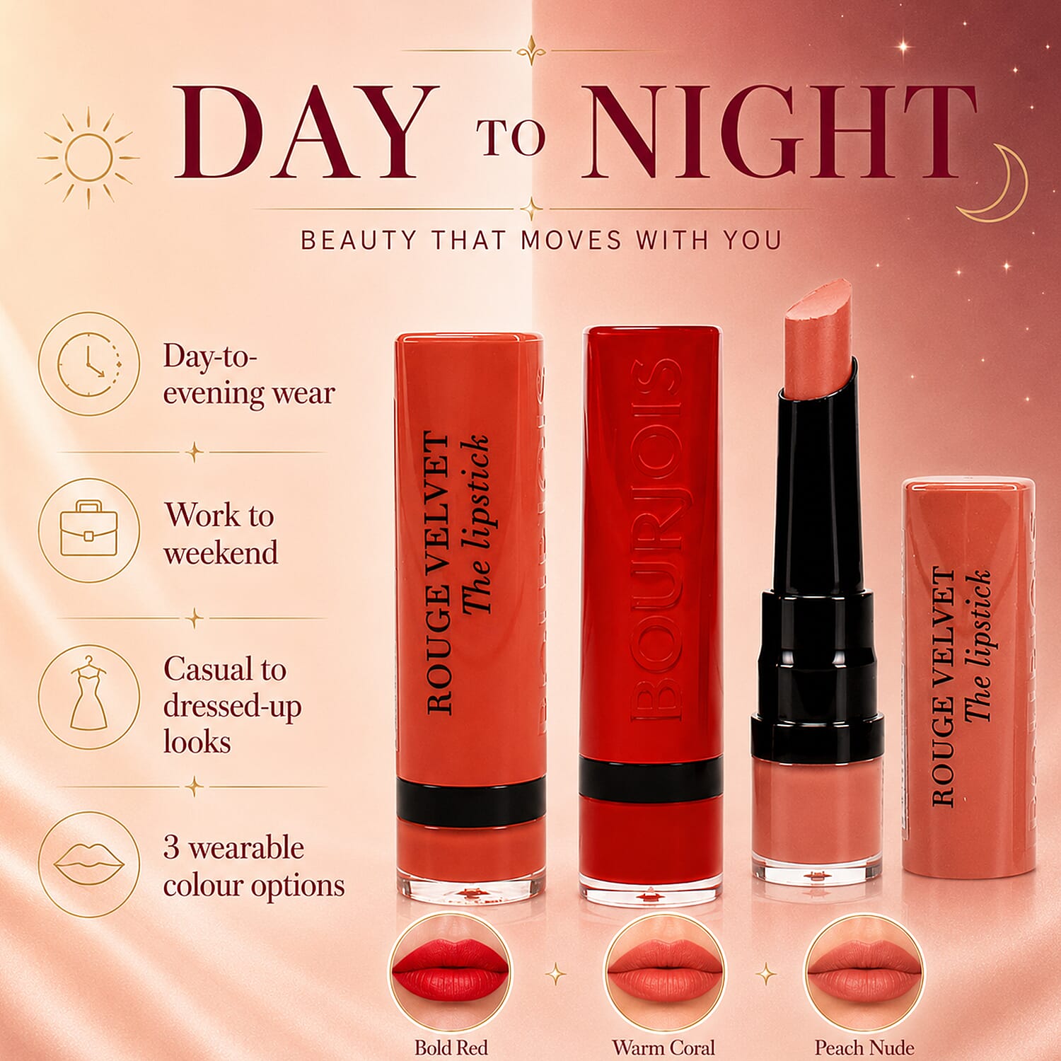 Bourjois- 3-Piece Lipstick Set (Includes Bourjois Velvet Lipstick in Caramel Sale, Bourjois Velvet Lipstick in Moka Dero 022 & Bourjois Velvet Lipstick in Chocoquette 51)