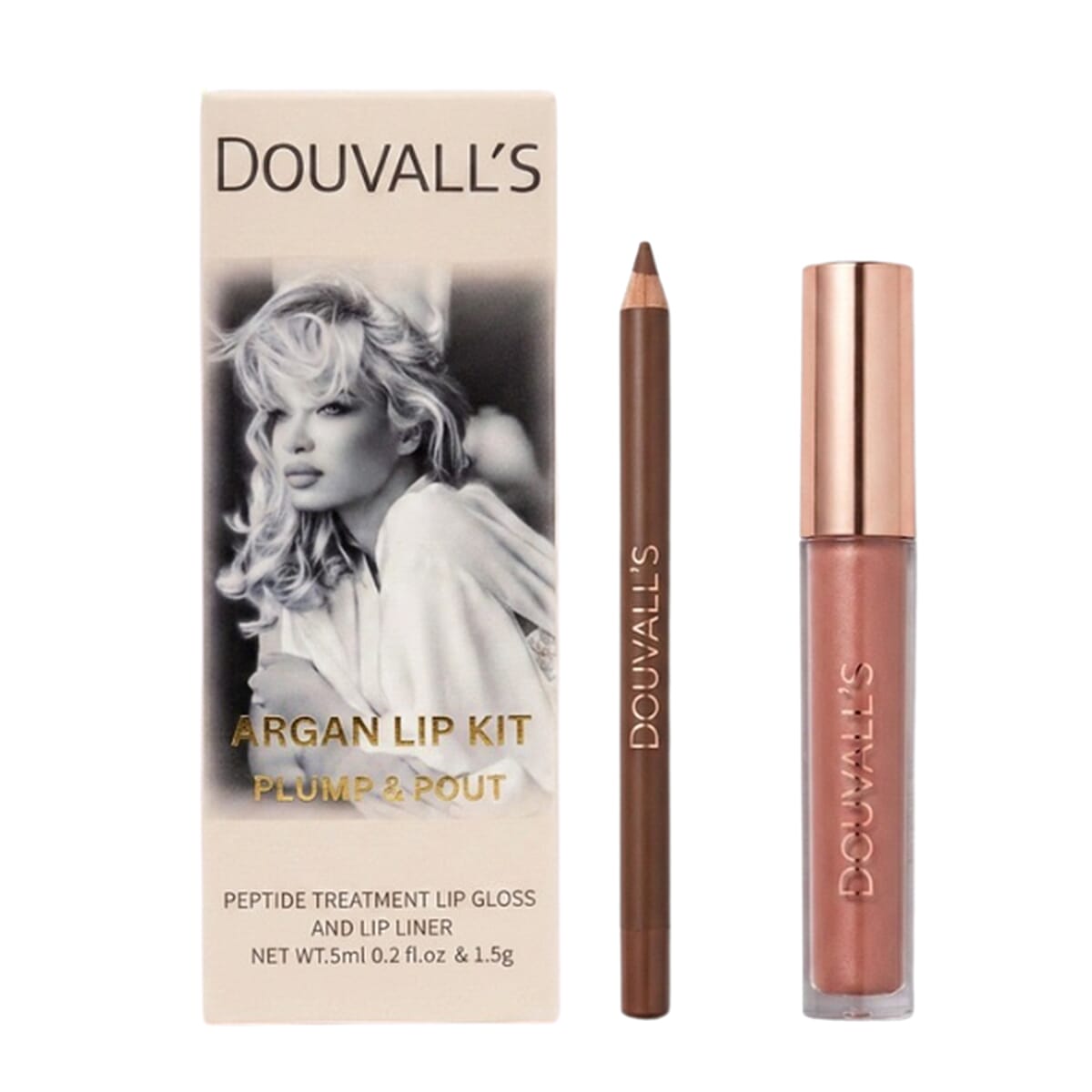 Douvalls Argan Lip Kit Plump & Pout - Pamela (Lip Pencil & Gloss)