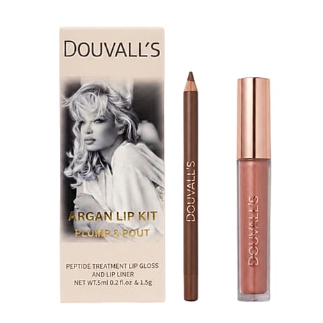 Douvalls Argan Lip Kit Plump & Pout - Pamela (Lip Pencil & Gloss)