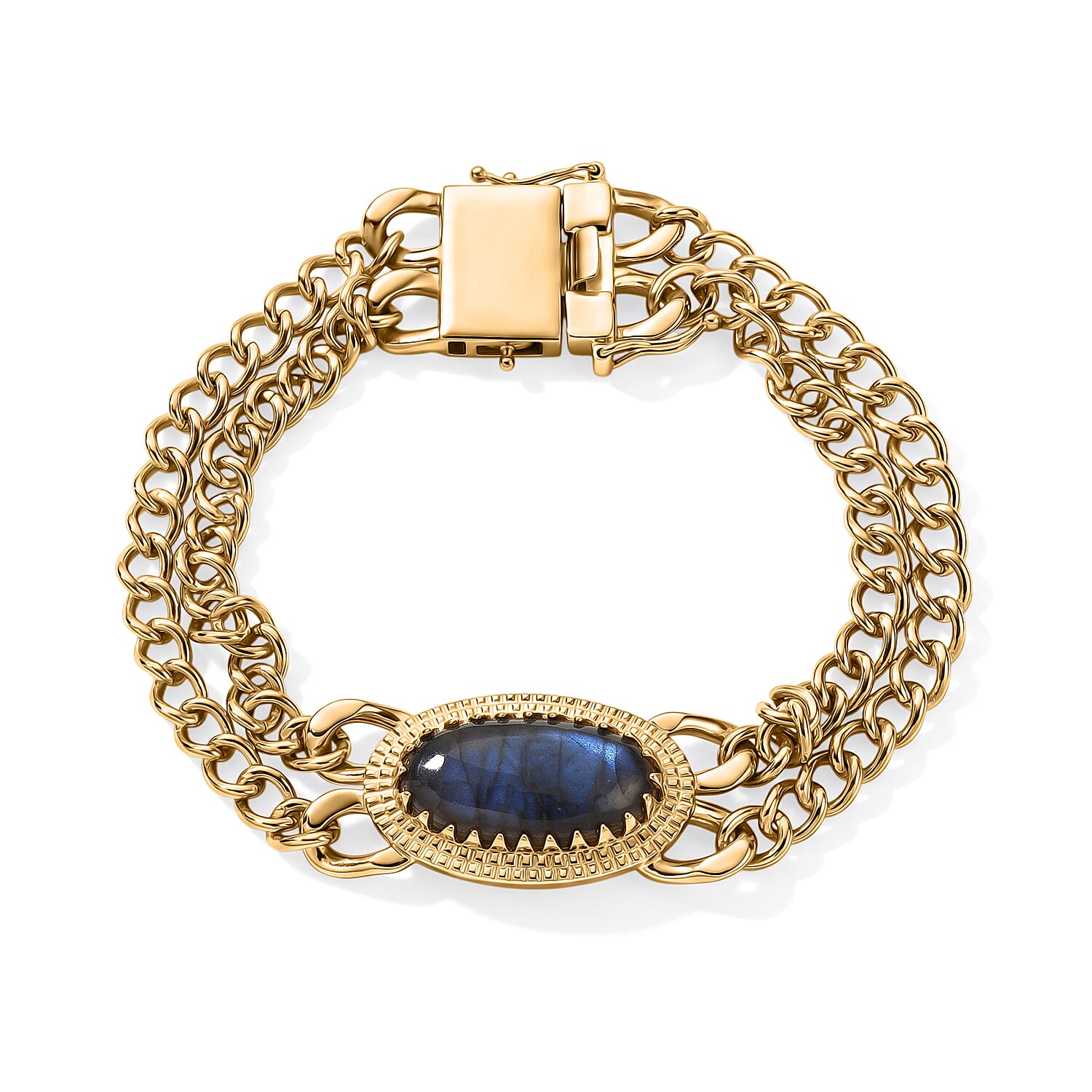 EverTrue - Labradorite Chain Bracelet (Size - 7.5) with GB Lock Box in Yellow Gold Tone 10.60 Ct.