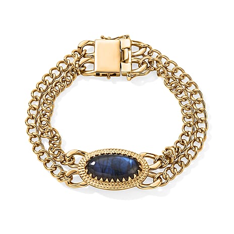 EverTrue - Labradorite Chain Bracelet (Size - 7.5) with GB Lock Box in Yellow Gold Tone 10.60 Ct.