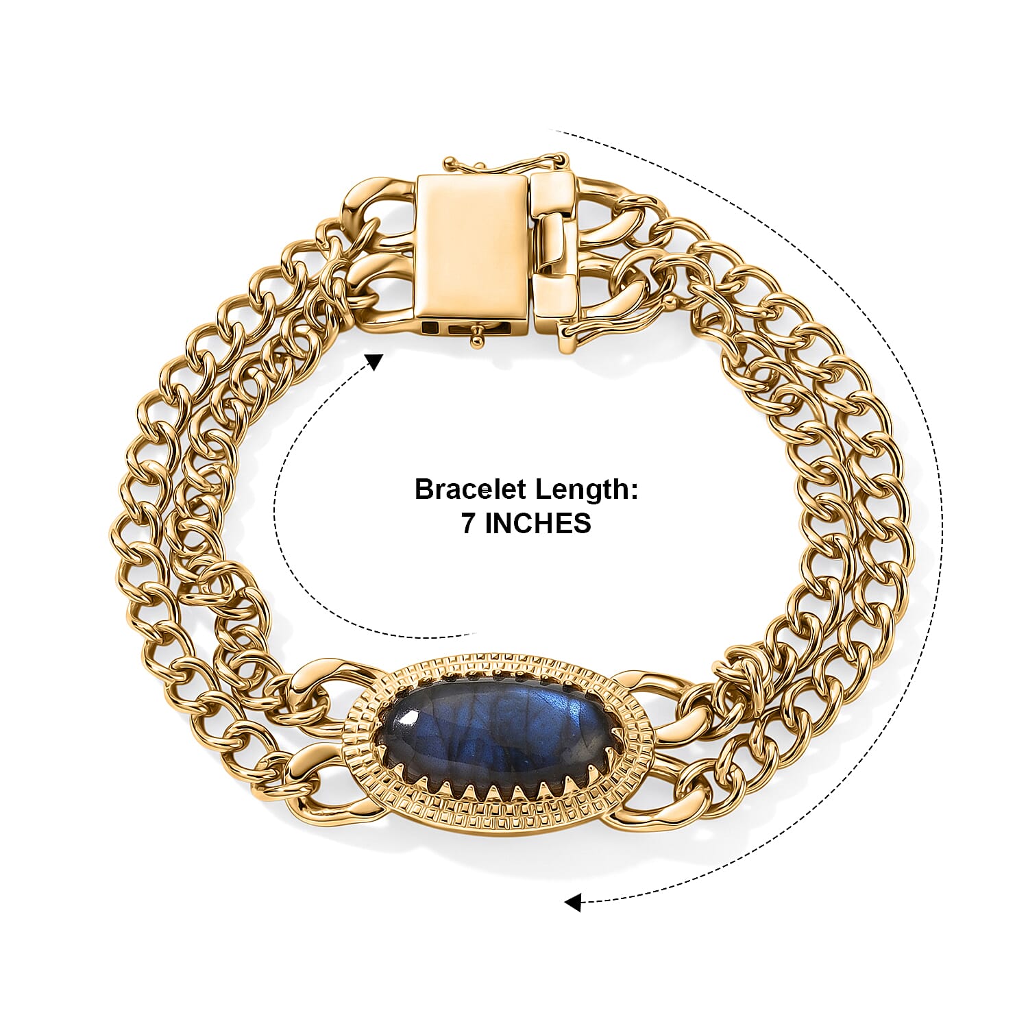 EverTrue - Labradorite Chain Bracelet (Size - 7.5) with GB Lock Box in Yellow Gold Tone 10.60 Ct.