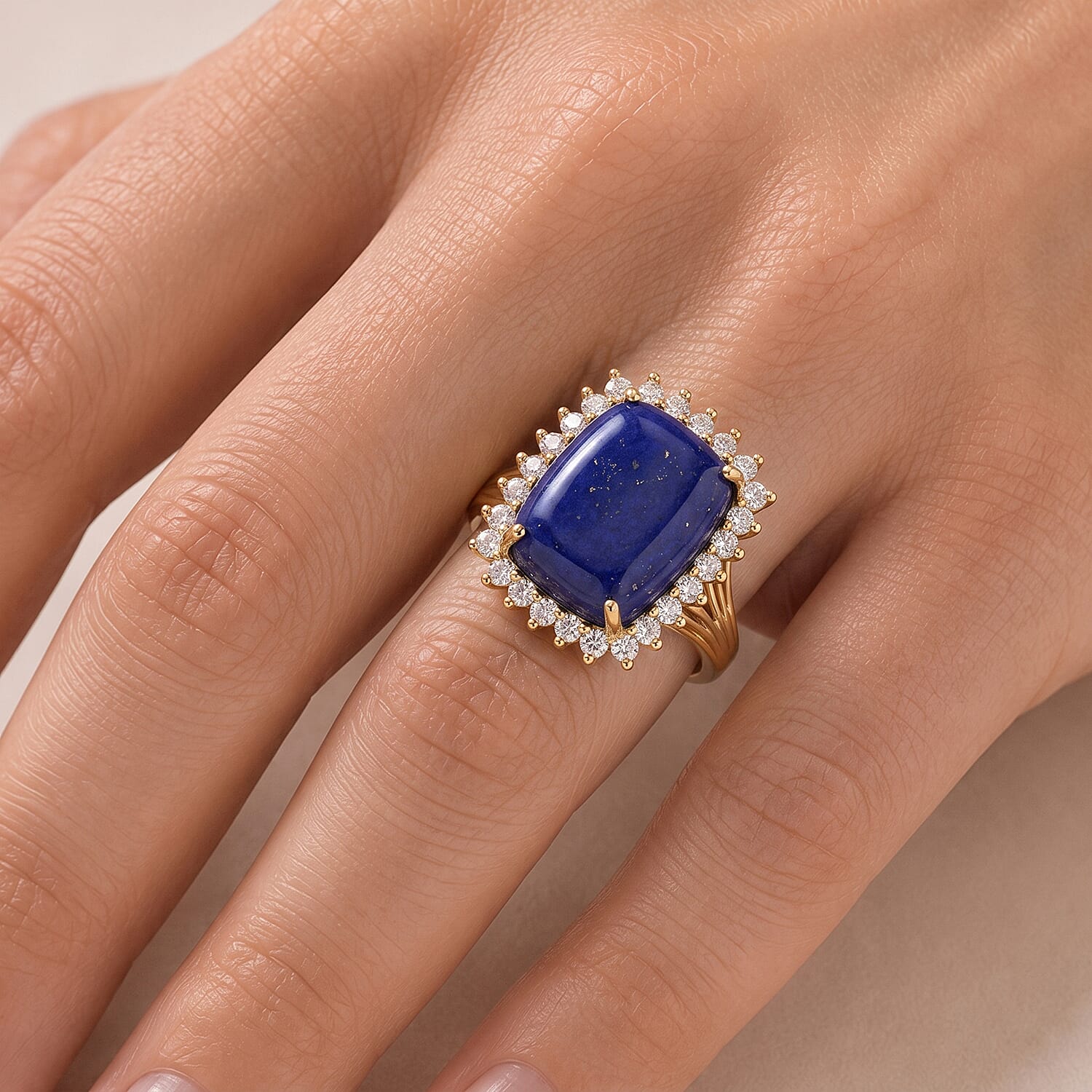 EverTrue - Lapis Lazuli & White Zircon Ring in Yellow Gold Tone 13.30 Ct.