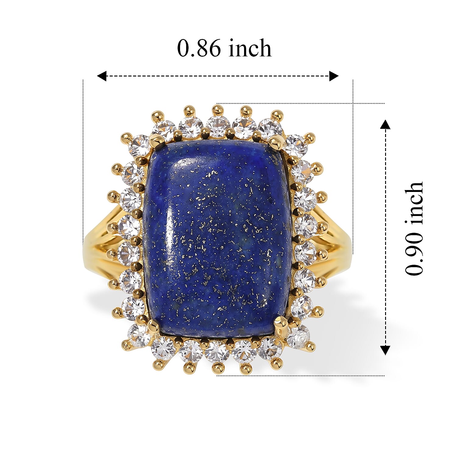 EverTrue - Lapis Lazuli & White Zircon Ring in Yellow Gold Tone 13.30 Ct.