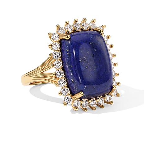 EverTrue - Lapis Lazuli & White Zircon Ring in Yellow Gold Tone 13.30 Ct.
