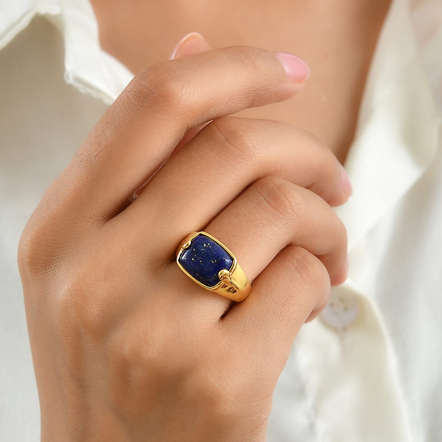 EverTrue - Lapis Lazuli Solitaire Ring in Yellow Gold Tone 6.36 Ct.