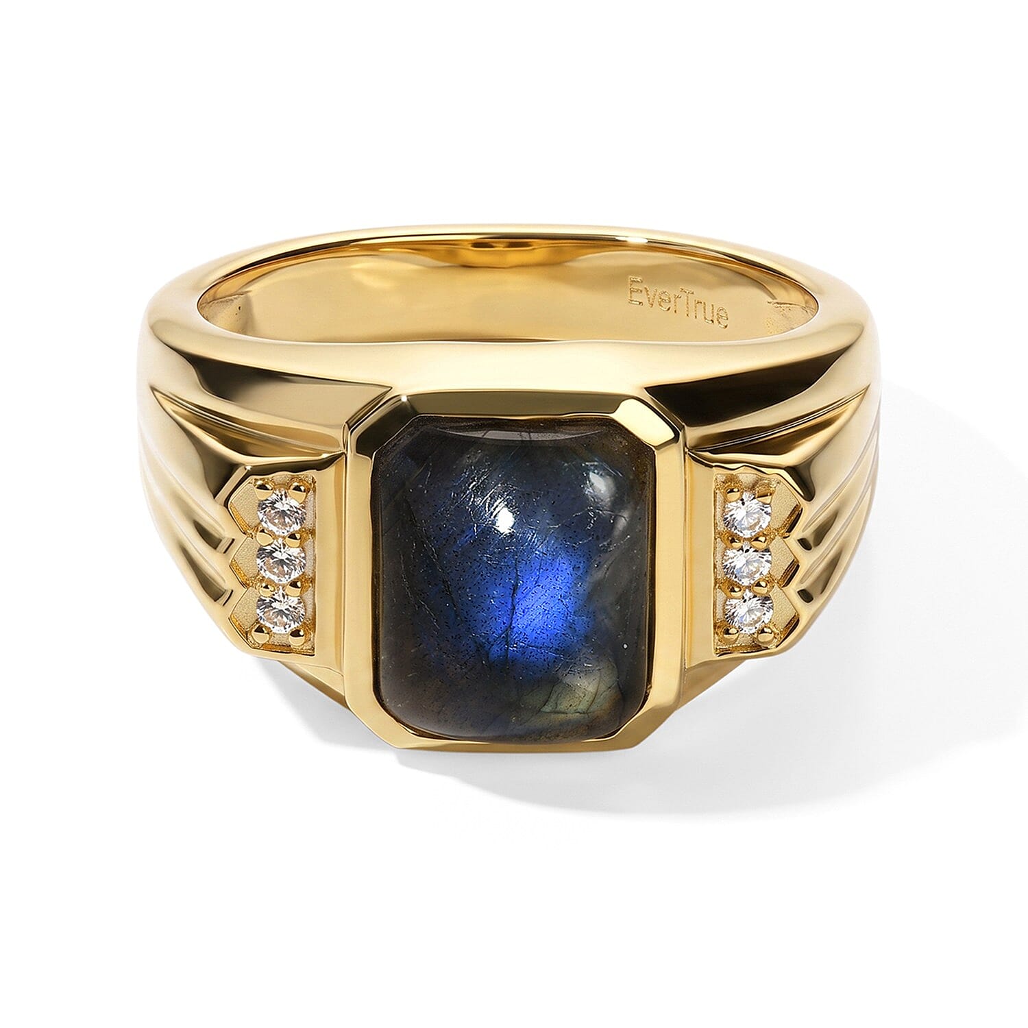 EverTrue - Labradorite & White Zircon Signet Ring in Yellow Gold Tone 3.65 Ct.