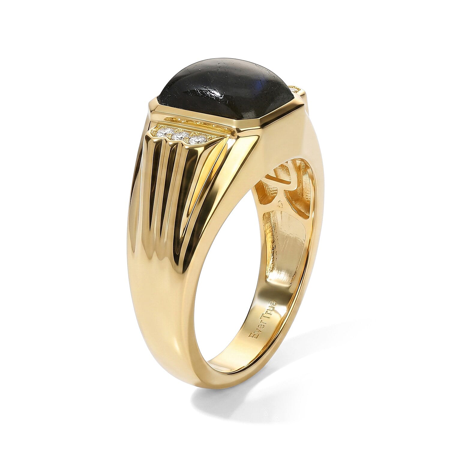 EverTrue - Labradorite & White Zircon Signet Ring in Yellow Gold Tone 3.65 Ct.