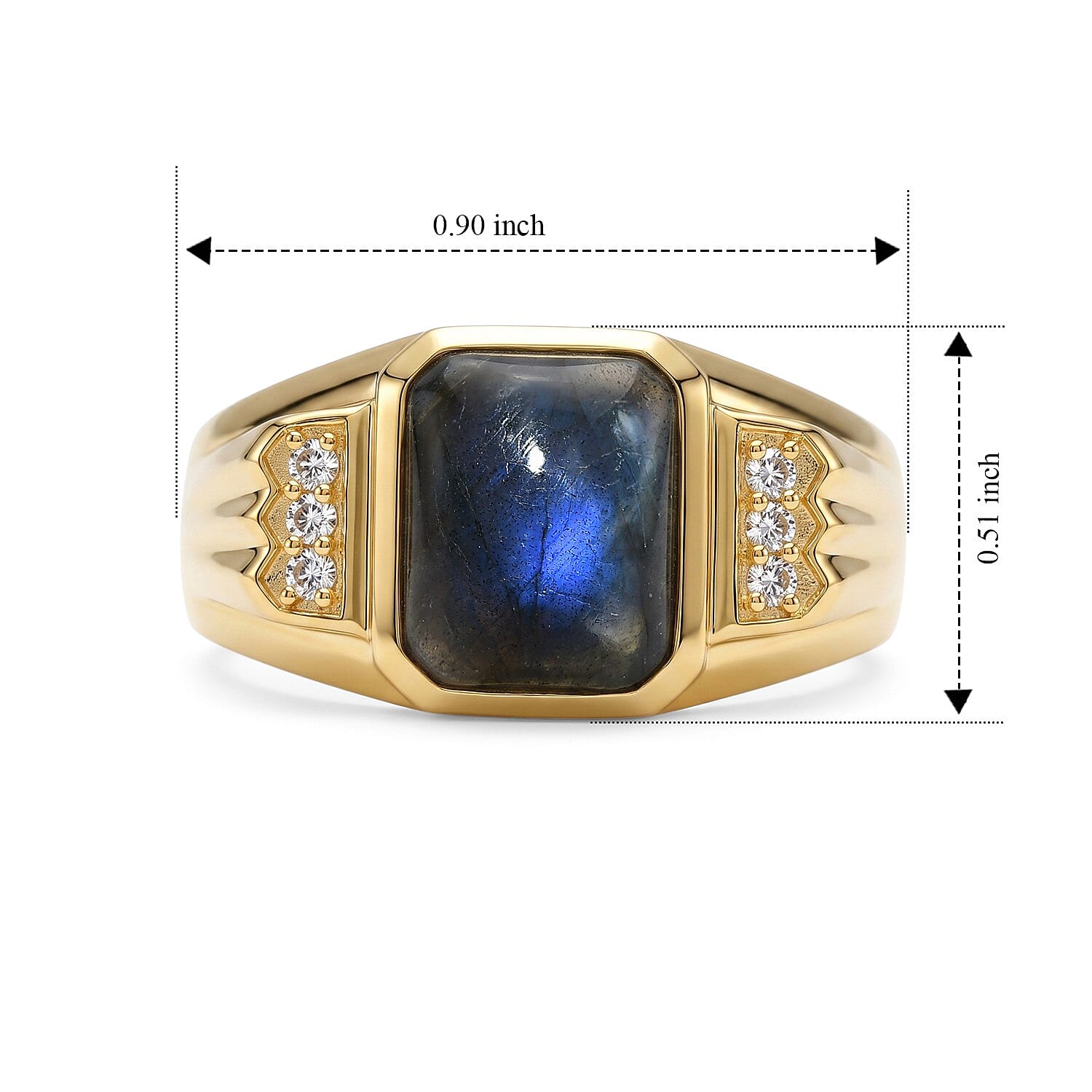 EverTrue - Labradorite & White Zircon Signet Ring in Yellow Gold Tone 3.65 Ct.