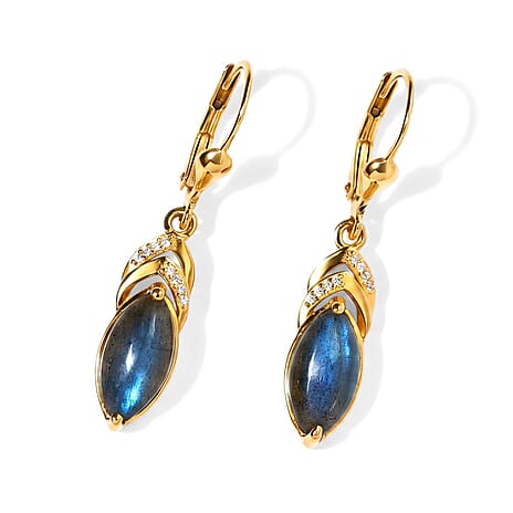 EverTrue - Labradorite & White Zircon Drop Earring with Lever Back in Yellow Gold Tone 4.50 Ct.