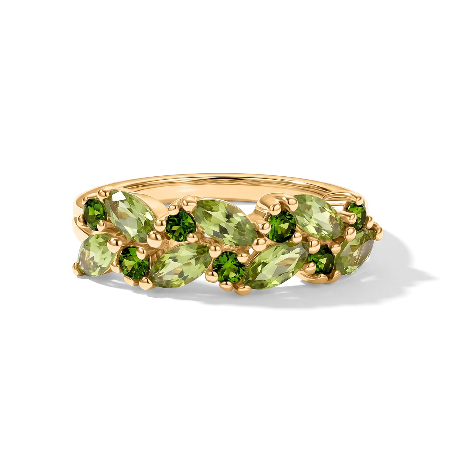 D'Joy - Peridot & Natural Chrome Diopside Leaf Band Ring in 18K Vermeil Yellow Gold Plated Sterling Silver 1.40 Ct.
