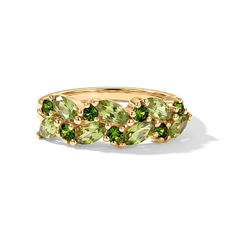 D'Joy - Peridot & Natural Chrome Diopside Leaf Band Ring in 18K Vermeil Yellow Gold Plated Sterling Silver 1.40 Ct.