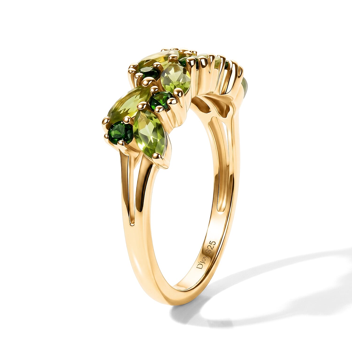 D'Joy - Peridot & Natural Chrome Diopside Leaf Band Ring in 18K Vermeil Yellow Gold Plated Sterling Silver 1.40 Ct.