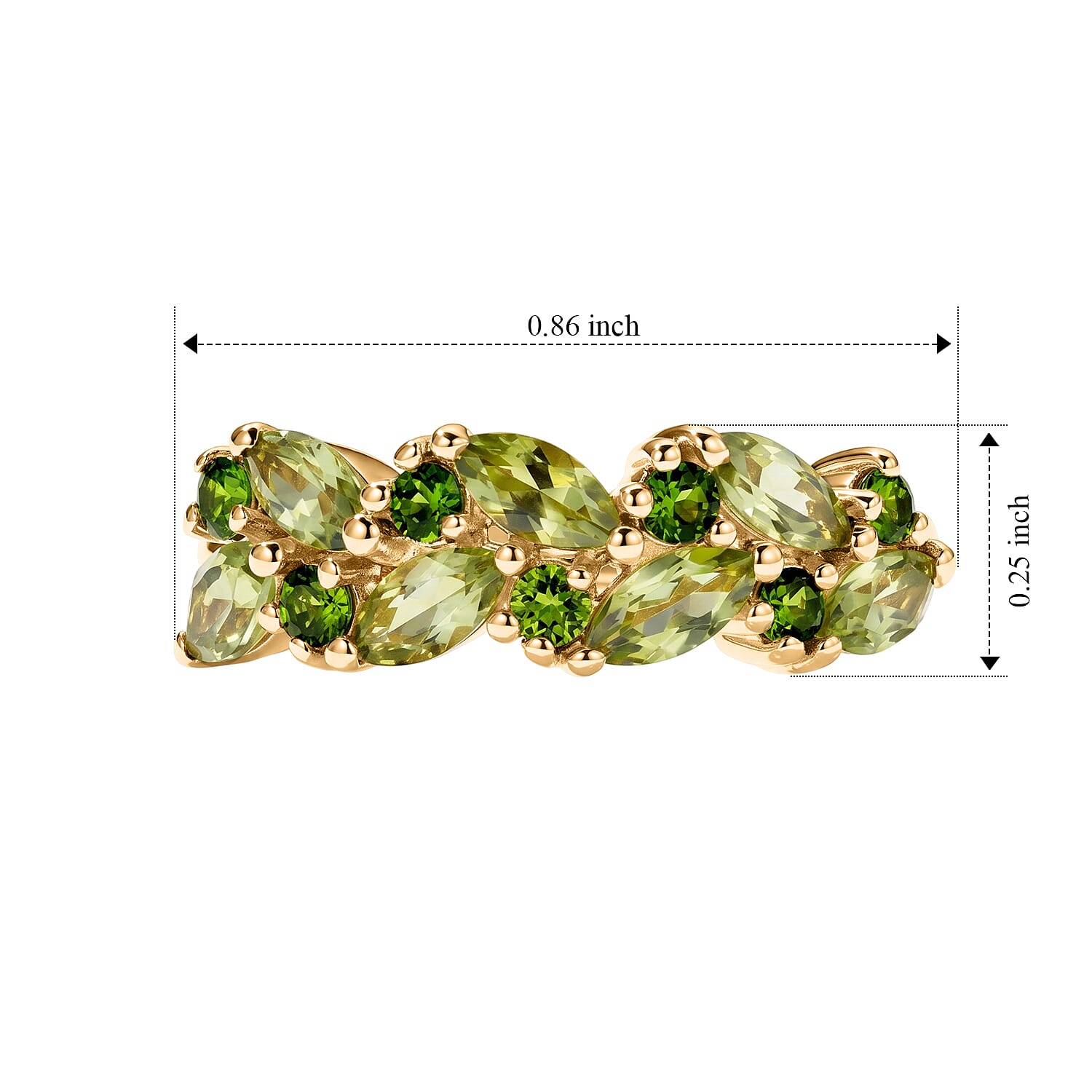 D'Joy - Peridot & Natural Chrome Diopside Leaf Band Ring in 18K Vermeil Yellow Gold Plated Sterling Silver 1.40 Ct.