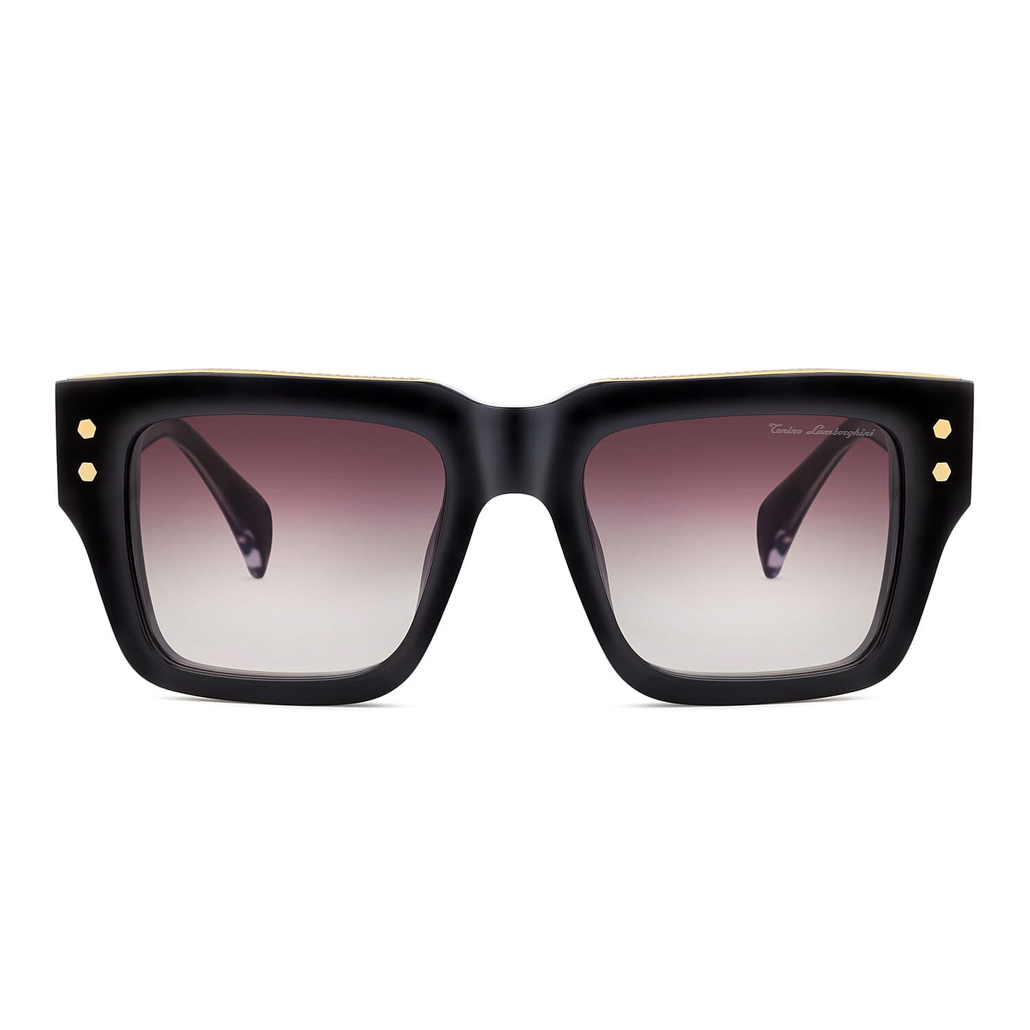 Tonino Lamborghini Eyewear- Classic Black Wayfarer Sunglasses with Grey Gradient Lenses & Gold-Tone Temple Design Detailing