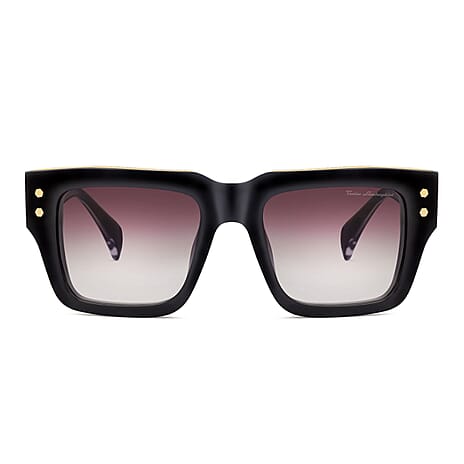 Tonino Lamborghini Eyewear- Classic Black Wayfarer Sunglasses with Grey Gradient Lenses & Gold-Tone Temple Design Detailing