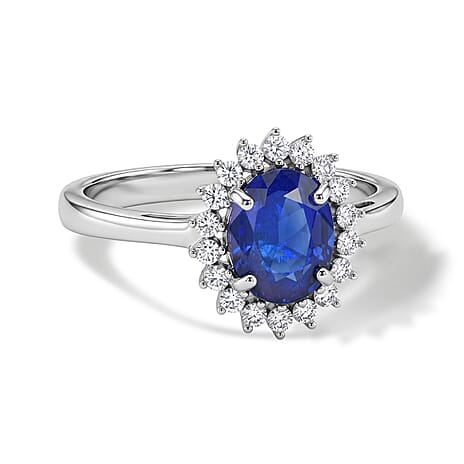 Luxuriant - Blue Spinel & Lab Grown Diamond Ring in Rhodium Overlay Sterling Silver 1.70 Ct.