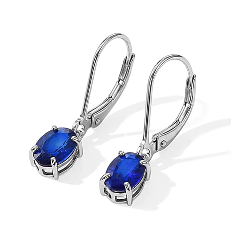 D'Joy - Blue Spinel Earring with Lever Back in Rhodium Overlay Sterling Silver 1.80 Ct.
