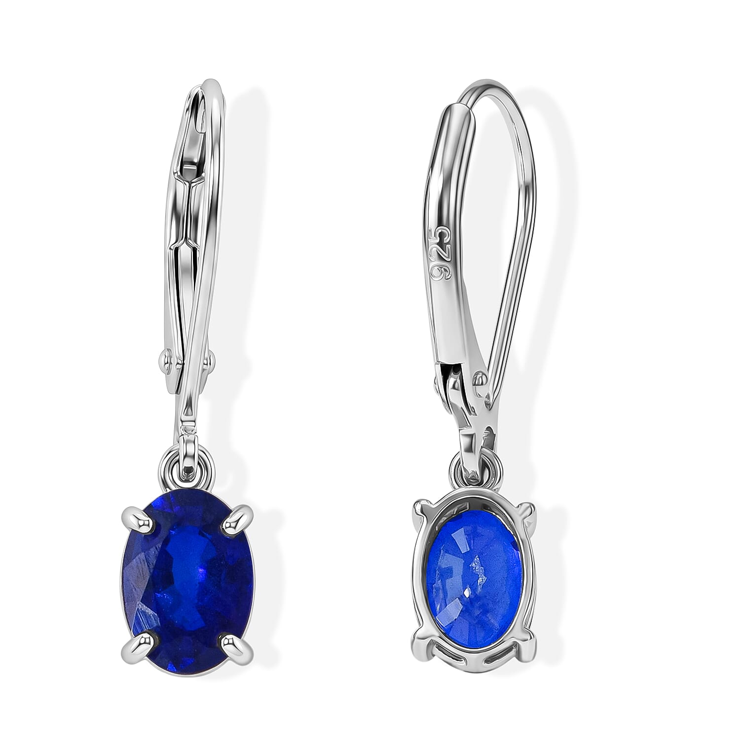 D'Joy - Blue Spinel Earring with Lever Back in Rhodium Overlay Sterling Silver 1.80 Ct.