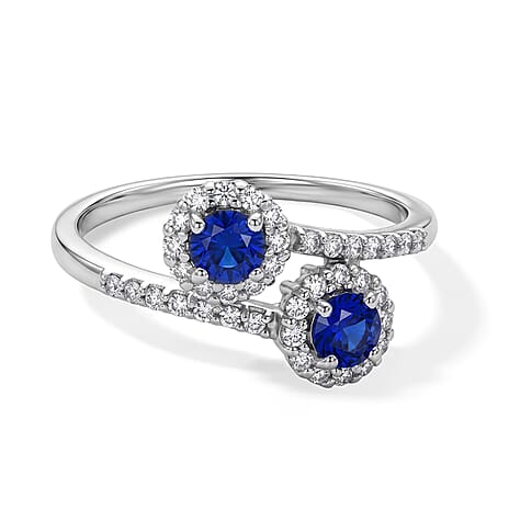 D'Joy - Tanzanian Blue Spinel & White Zircon Ring in Rhodium Overlay Sterling Silver 1.20 Ct.