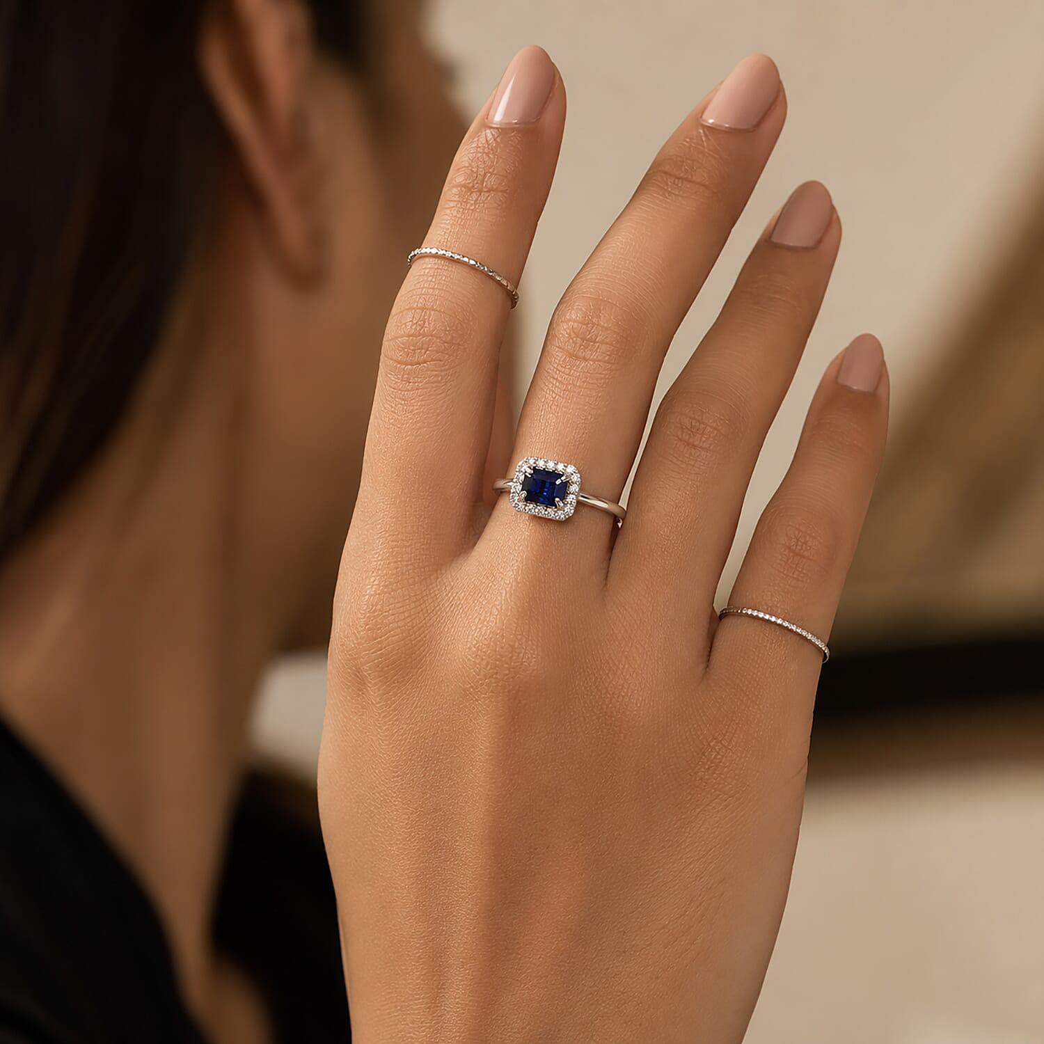 D'Joy - Tanzanian Blue Spinel & White Zircon Ring in Rhodium Overlay Sterling Silver 2.26 Ct.