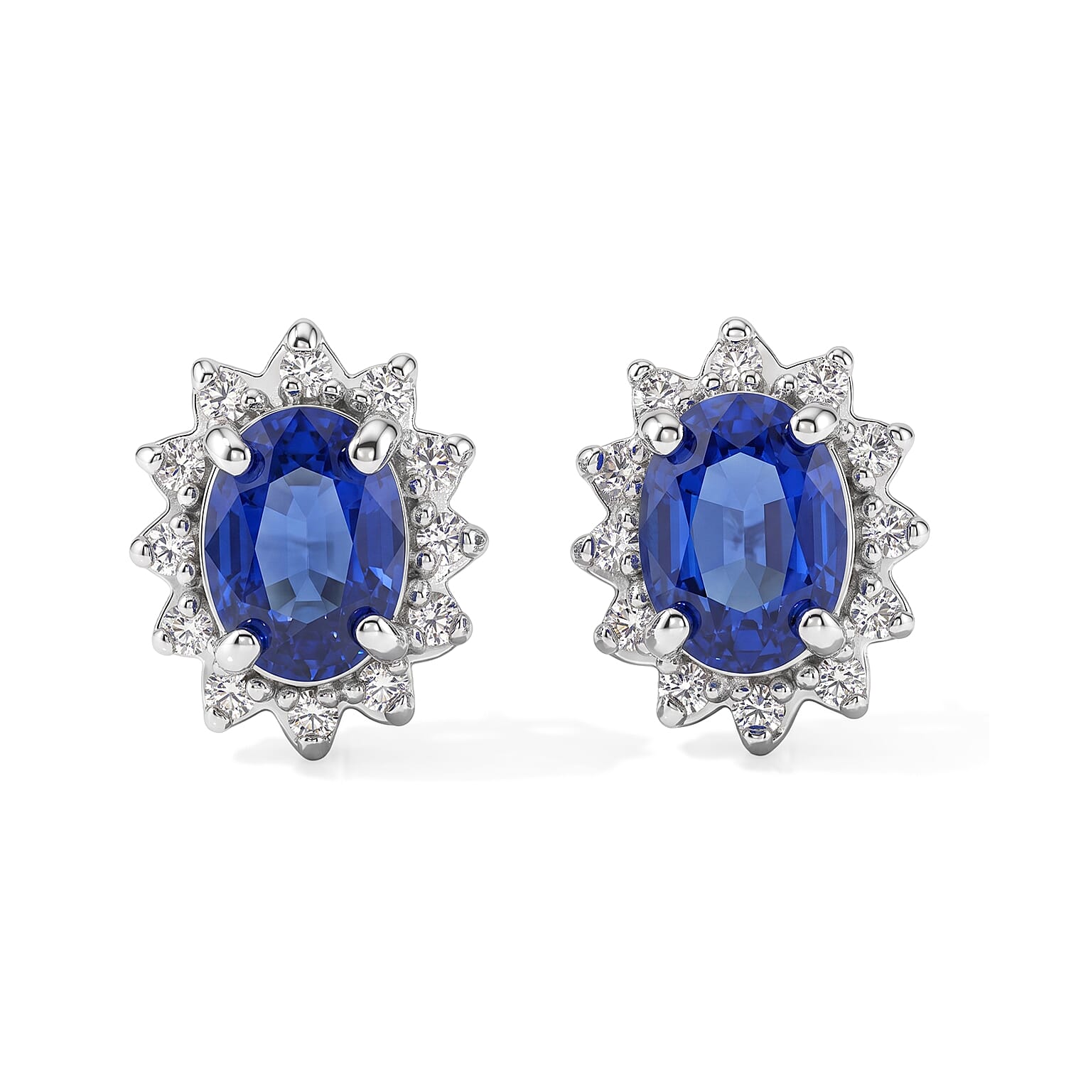 D'Joy - Tanzanian Blue Spinel & White Zircon Earring with Push Back in Rhodium Overlay Sterling Silver 2.44 Ct.