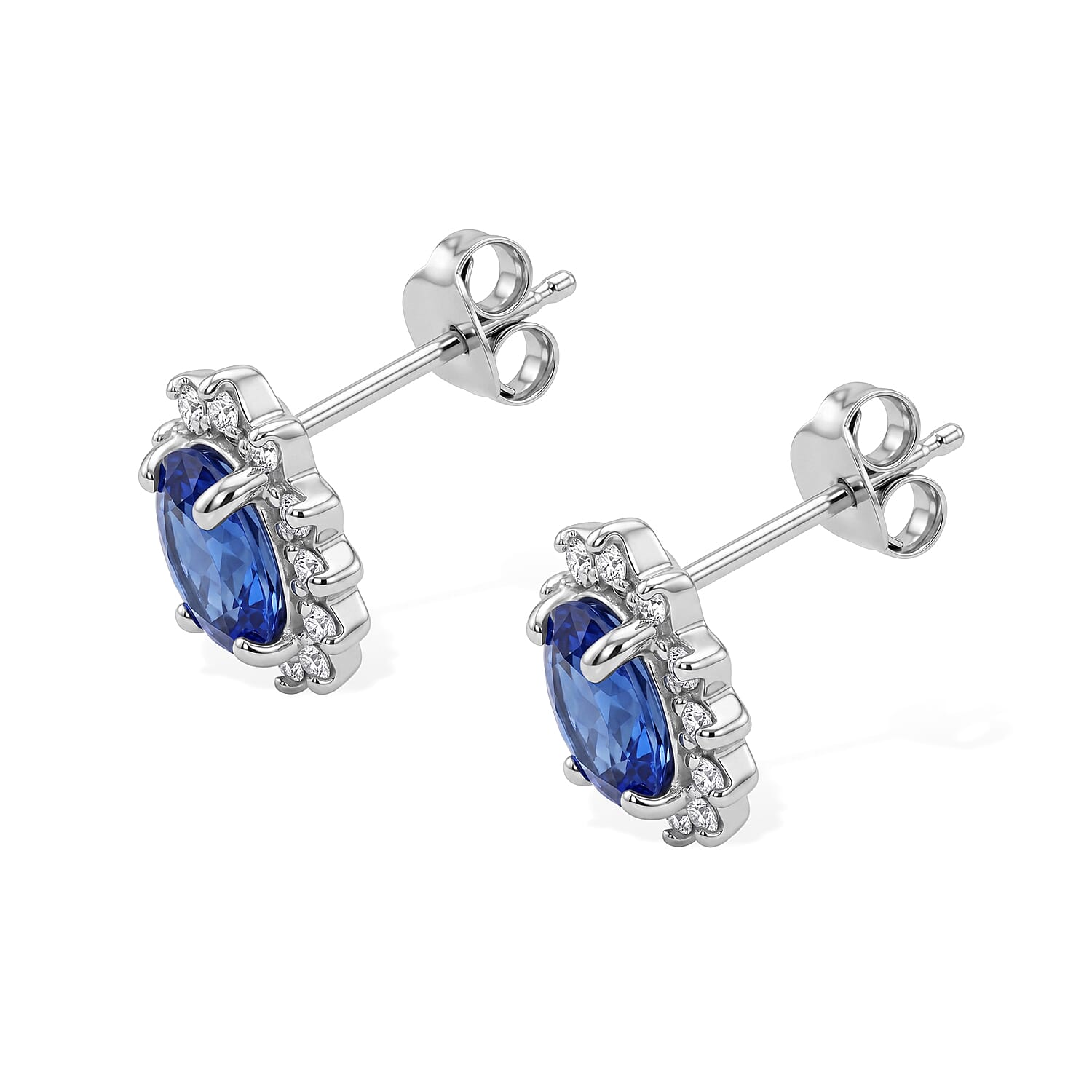 D'Joy - Tanzanian Blue Spinel & White Zircon Earring with Push Back in Rhodium Overlay Sterling Silver 2.44 Ct.