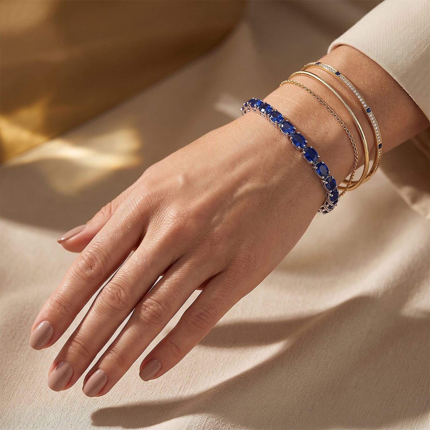 D'Joy - Tanzanian Blue Spinel Tennis Bracelet (Size - 7) in Rhodium Overlay Sterling Silver 13.50 Ct.