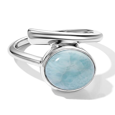 GP - Larimar & Blue Sapphire Bypass Ring in Rhodium Overlay Sterling Silver 4.00 Ct.