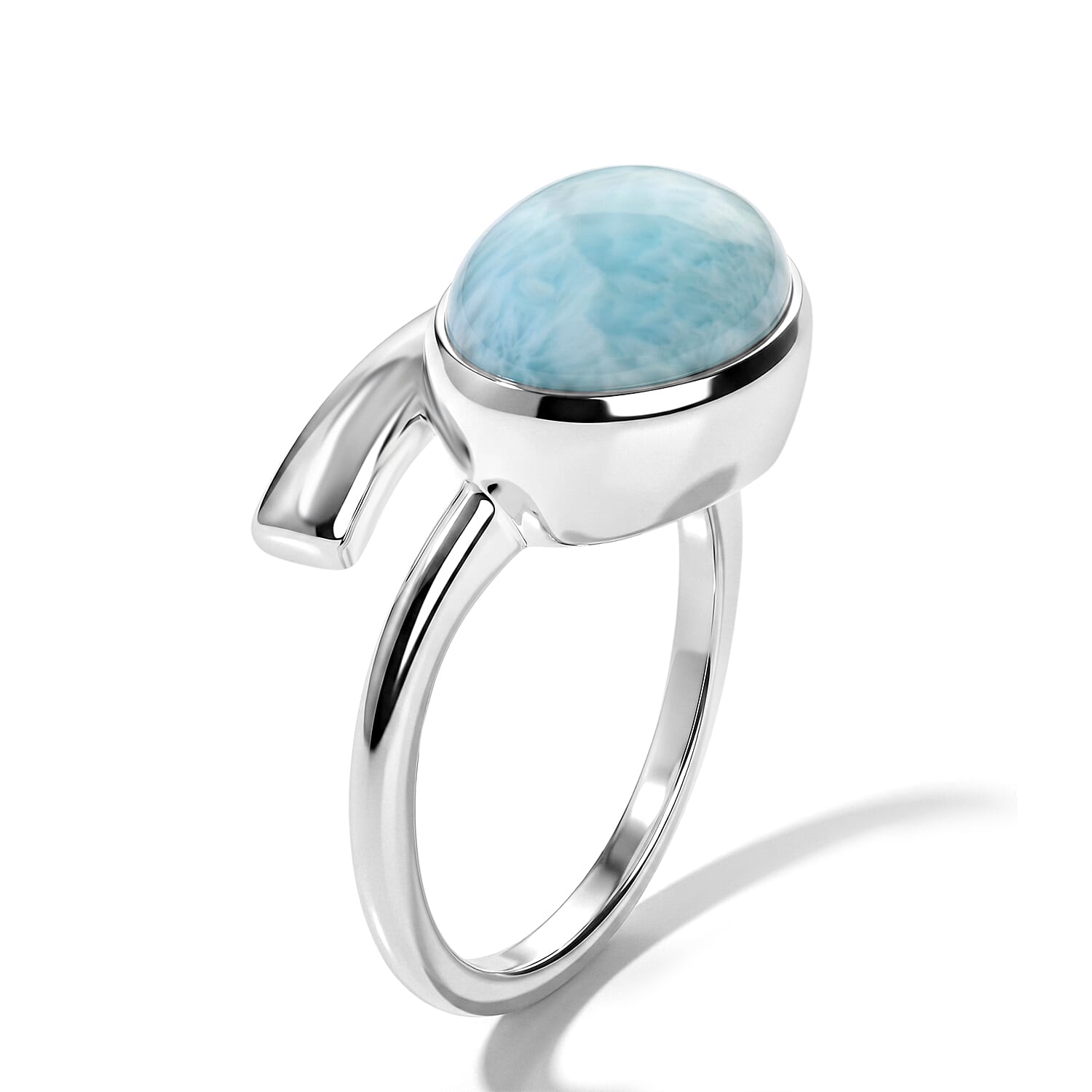 GP - Larimar & Blue Sapphire Bypass Ring in Rhodium Overlay Sterling Silver 4.00 Ct.