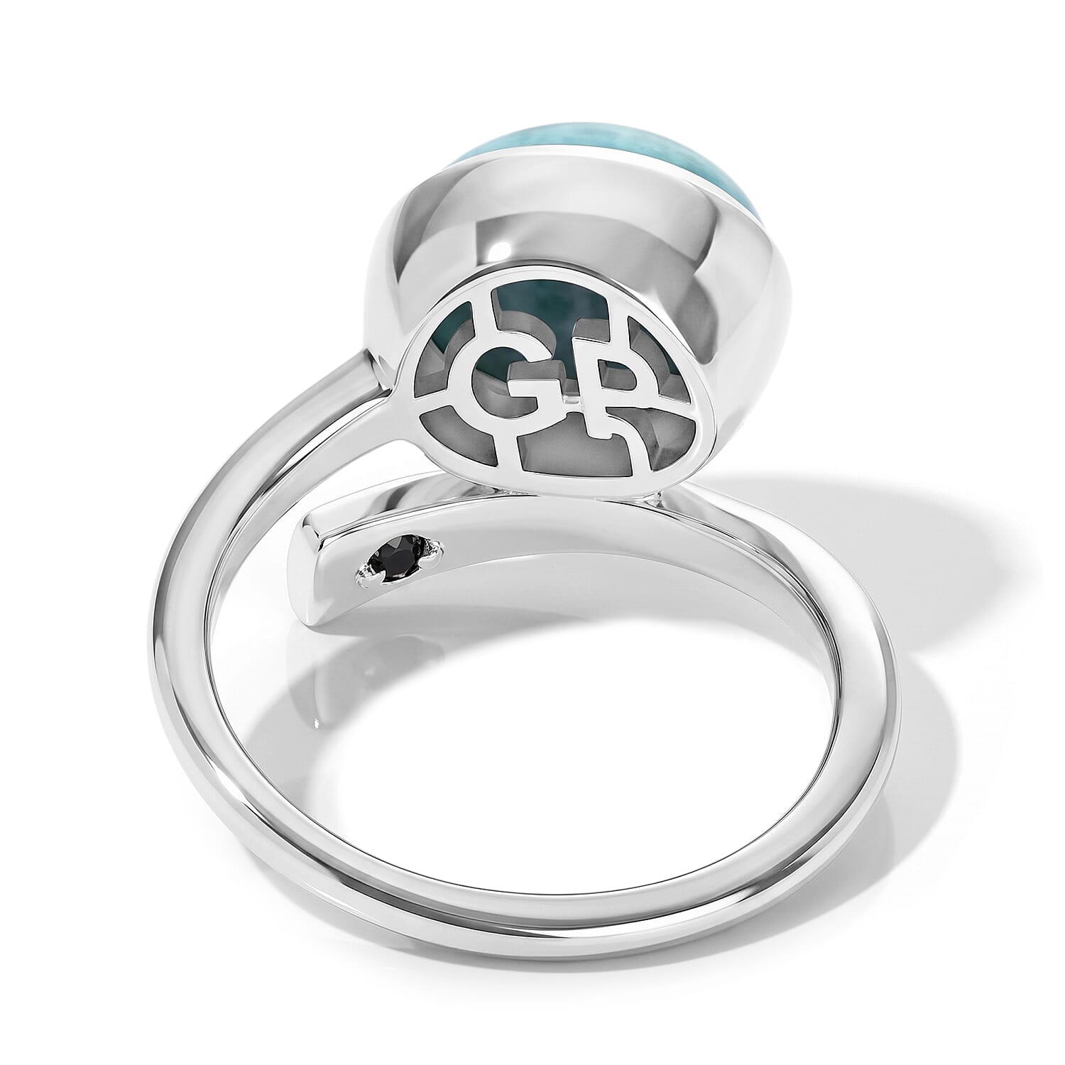 GP - Larimar & Blue Sapphire Bypass Ring in Rhodium Overlay Sterling Silver 4.00 Ct.