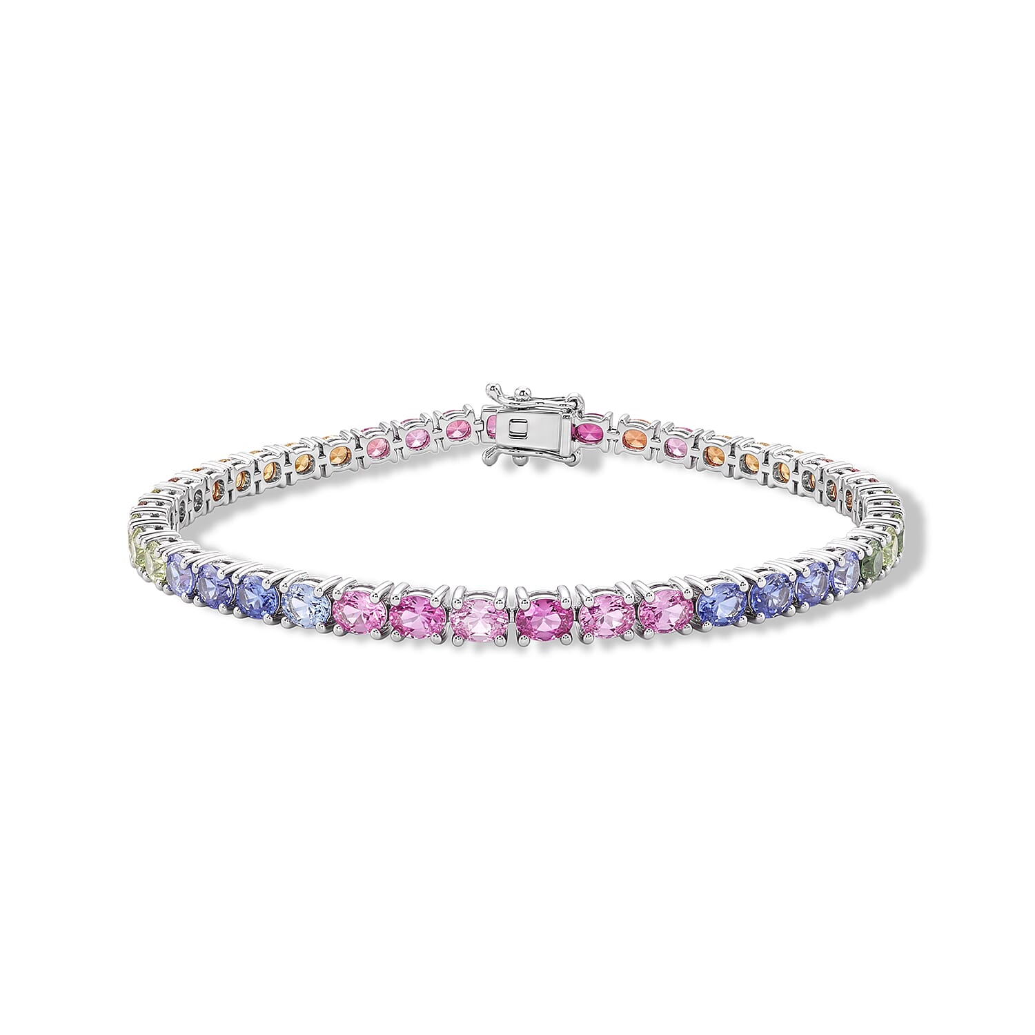 D'Joy - Multi Sapphire Tennis Bracelet (Size - 7) in Rhodium Overlay Sterling Silver 9.00 Ct.
