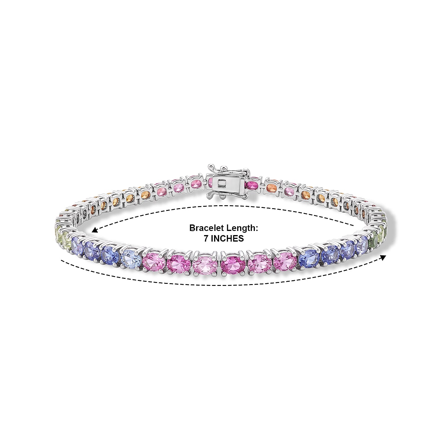 D'Joy - Multi Sapphire Tennis Bracelet (Size - 7) in Rhodium Overlay Sterling Silver 9.00 Ct.