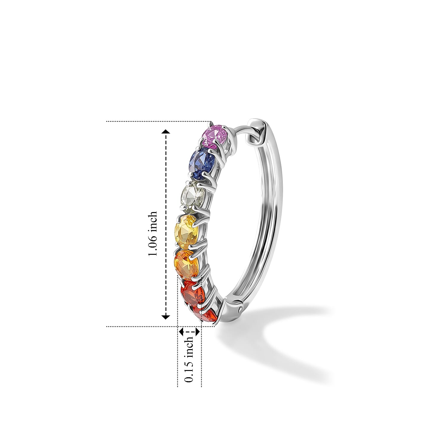 D'Joy - Multi Sapphire Hoop Earring in Rhodium Overlay Sterling Silver 3.20 Ct.