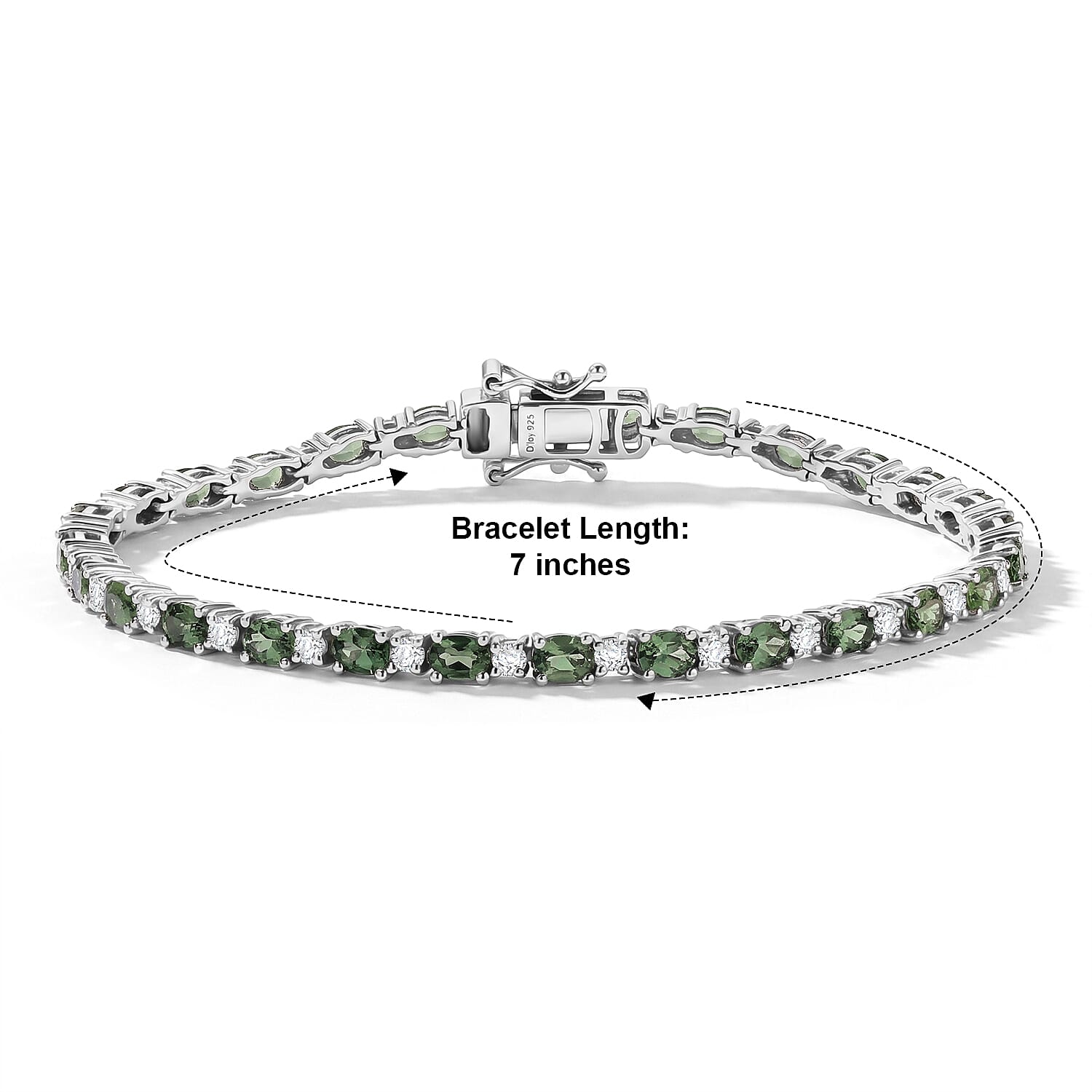 D'Joy - Natural Green Apatite & White Zircon Tennis Bracelet (Size - 7) with GB Lock Box in Rhodium Overlay Sterling Silver 6.40 Ct.